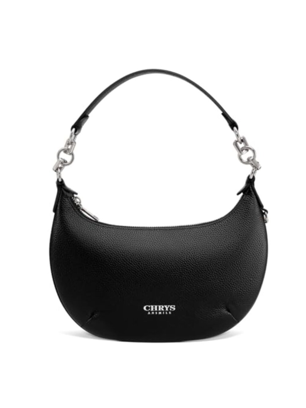 Genuine Leather Mini Tote Shoulder Bag with Silver Chain Crescent Clutch Purse